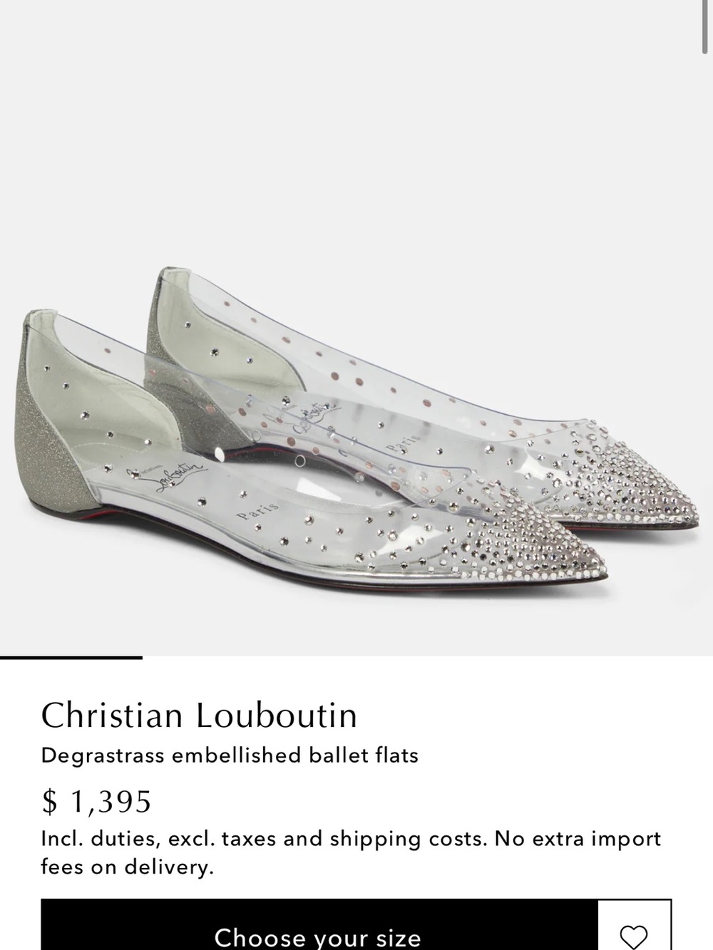 Christian Louboutin Clear Pointed Ballet Flats with Silver Studs